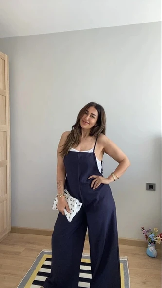 Kadın Askılı Yandan Fermuarlı Geniş Paçalı Valencia Tulum ürün görseli