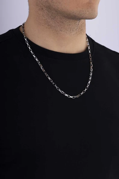 Gümüş Pazarım Geçmeli Küp Model Erkek Çelik Zincir - Resim 2