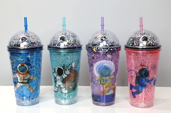 Sevimli Astronot Işıklı Pipetli Pullu Suluk & Bardak 400 Ml Alk3148 ürün görseli