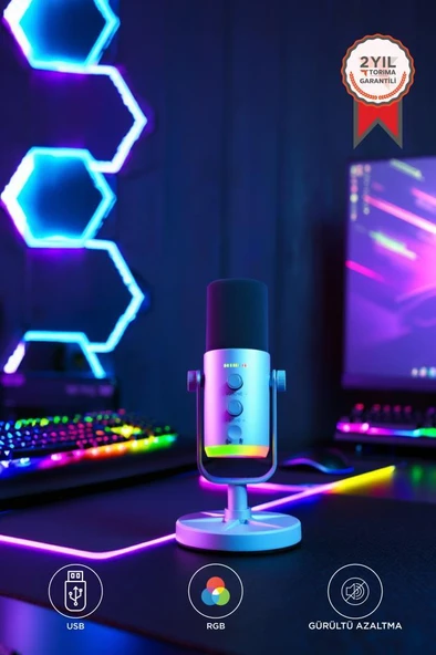 Torima YU7 Beyaz USB/XLR Çift Çıkışlı Podcast, Vokal Kaydı, Oyun İçin Dinamik Mikrofon ürün görseli