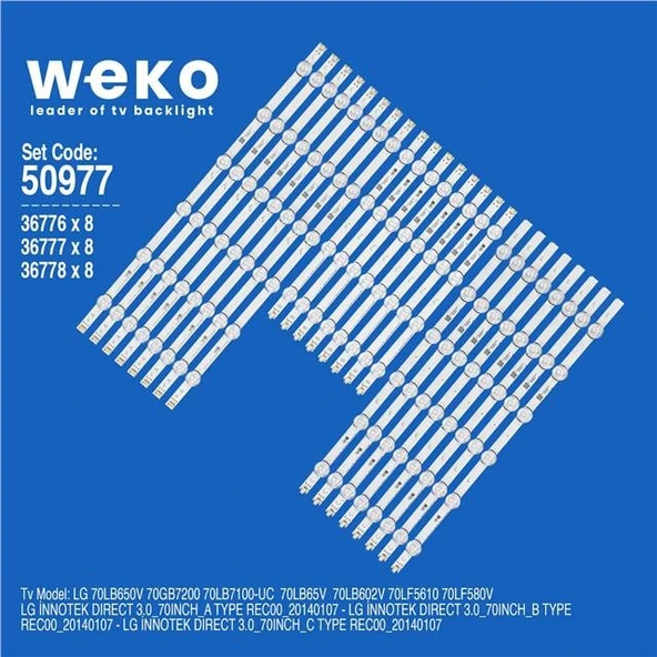 Lg 70LB650V 70'' İnç 24 Adet Tv Led Bar ( Tvnizin içindeki led barla aynısı olduğunu görmeden almayınız. Led bar ürünlerinde paket açıldığında iade kabul edilmemektedir. ) ürün görseli 1