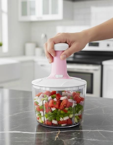 LUDIA 5 Bıçaklı Jumbo El Rondosu Doğrayıcı 2,5 Lt  ve Sebze Meyve Soyacağı Küpe Hediyeli - Resim 3