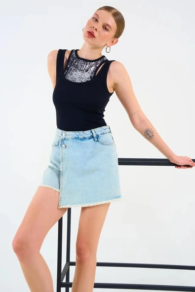 İçi Baskılı Halter Yaka Kaşkorse Atlet  iyah ürün görseli 1