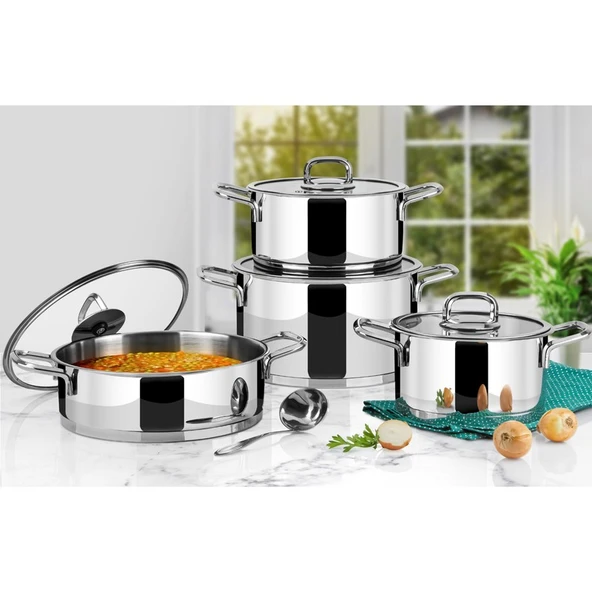 Lines Yeni Silver 8 Parça Metal Kulplu Çelik Tencere Seti ürün görseli