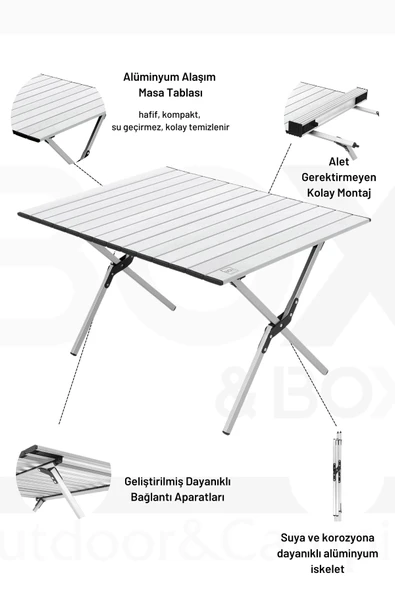 Box&Box Alüminyum, Katlanabilir Kamp ve Piknik Masası, Omuz Askılı Taşıma Çantasıyla, Large, Gri - Resim 2