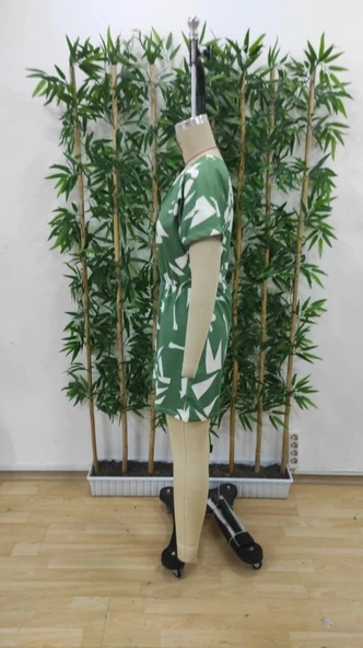 Kadın Tek Omuzdan Açık Beli Lastikli Desenli Süprem Tulum - Resim 6