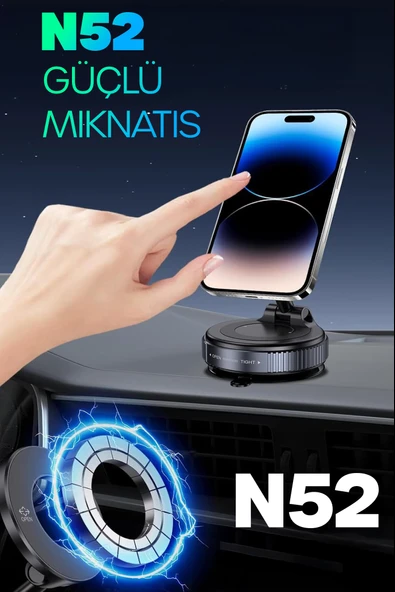 2li MagnetPRO 360° Ayarlanabilir Araç İçi Masa Üstü Vakumlu Mıknatıslı Magsafe Telefon Tutucu Siyah - Resim 4