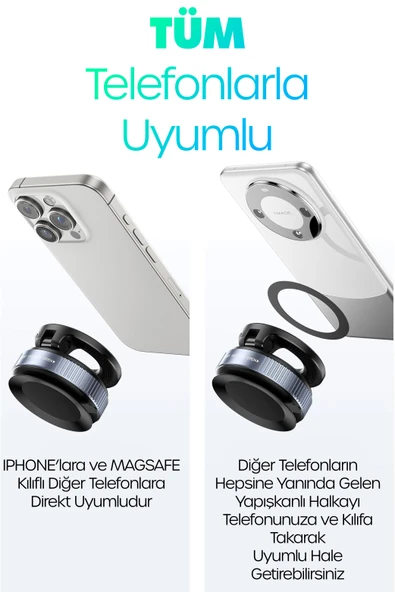 2li MagnetPRO 360° Ayarlanabilir Araç İçi Masa Üstü Vakumlu Mıknatıslı Magsafe Telefon Tutucu Siyah - Resim 6