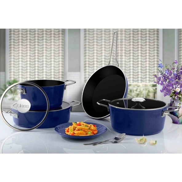 Lines Rozella 7 Parça Titanyum Tencere Seti - Mavi ürün görseli