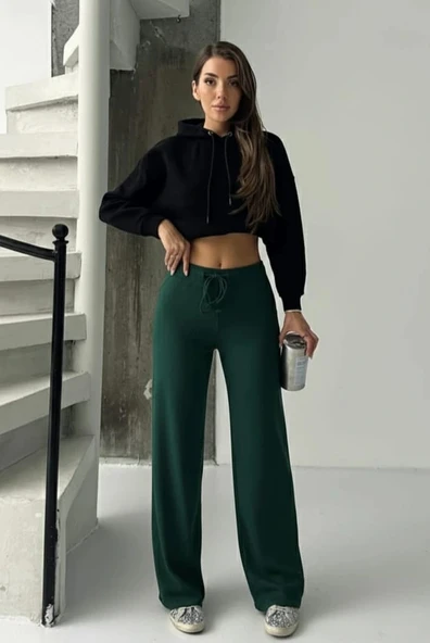 Fit comfort bej salaş pantolon petrol yeşili A6011 - Resim 2