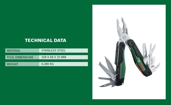 Bosch  16'sı 1 arada çok amaçlı alet saklama çantalı, paslanmaz çelik, 158 x 68 x 25 mm - Resim 4