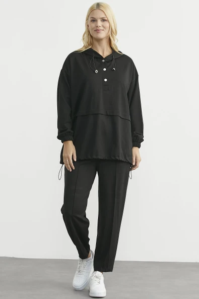 Scuba Oversize Tunik Eşofman Takım - Siyah ürün görseli