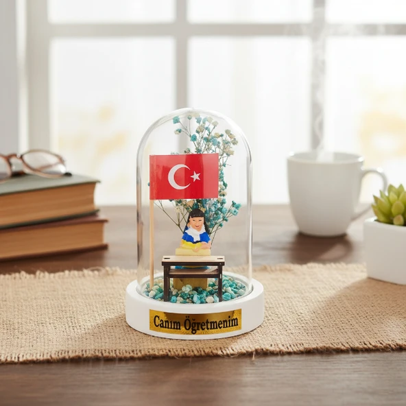 Türk Bayraklı Sıralı Ters Fanus - Öğretmenler Günü Hediyesi - Resim 4
