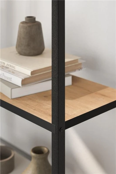 Bofigo 5 Raflı Kitaplık Dekoratif Kitaplık Metal Kitaplık Ofis Kitaplığı Aksesuar Rafı Efes Safir Meşe - Resim 3