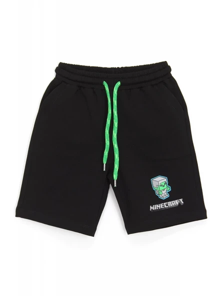 Minecraft Karakter Baskılı Erkek Çocuk Şort Siyah ürün görseli 1