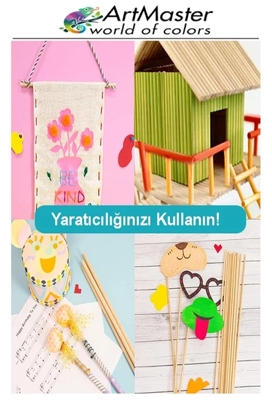 Renkli Ahşap İnce Yuvarlak Çubuk 15 cm 30 Lu 1 Paket Hobi Sınıf Tasarım Etkinlik Okul Öncesi Oyun Çubukları - Resim 4