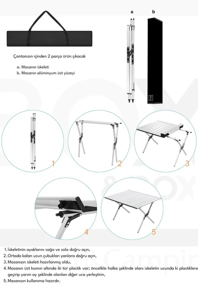 Box&Box Alüminyum, Katlanabilir Kamp ve Piknik Masası, Omuz Askılı Taşıma Çantasıyla, Large, Gri - Resim 4