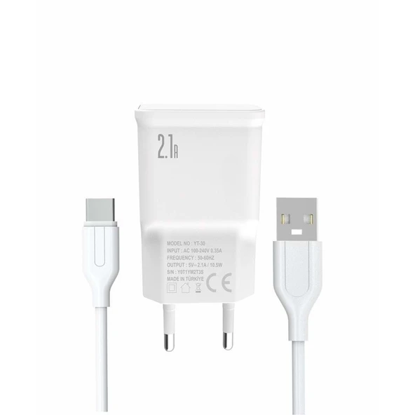 PDAteknoloji Yetty 2 in 1 Şarj Cihazı +1m Type-C Kablo Beyaz YT-30T (Türkiye de üretilmiştir) ürün görseli 1