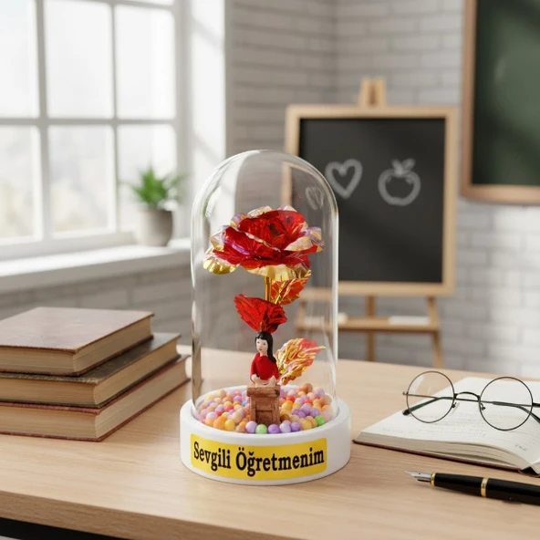 Sonsuzluk Güllü Ters Fanus - Öğretmenler Günü Hediyesi ürün görseli 1