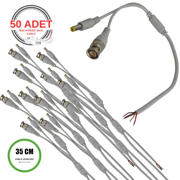 BNC + DC Power Jack Pigtail Kablo 35CM – 5 Uçlu Hazır Kamera Bağlantı Seti – CCTV Güvenlik Sistemi İçin - 50 Adet ürün görseli 1