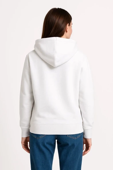Üç İplik Kapüşonlu Kanguru Çepli weathirt Hoodie  Beyaz - Resim 2