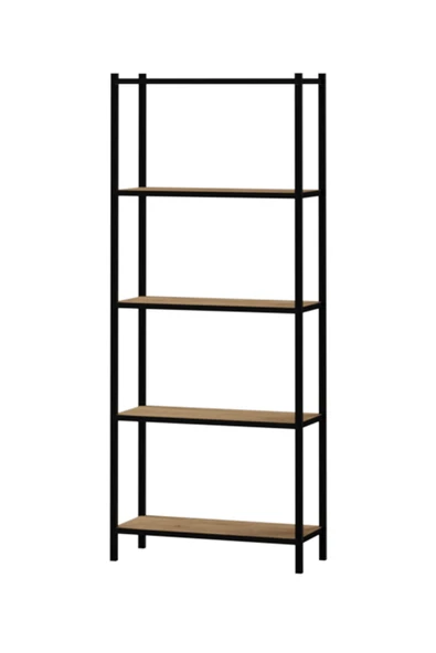 Bofigo 5 Raflı Kitaplık Dekoratif Kitaplık Metal Kitaplık Ofis Kitaplığı Aksesuar Rafı Efes Safir Meşe - Resim 4