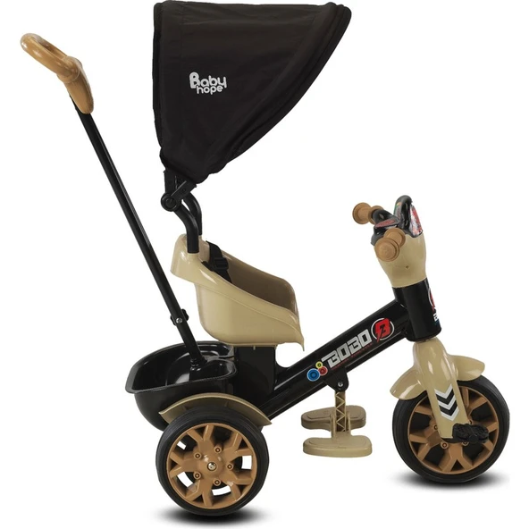 Babyhope 121 Bobo Üç Tekerlekli Ebeveyn Kontrollü Bisiklet Çocuk Bisikleti Kahverengi - Resim 2