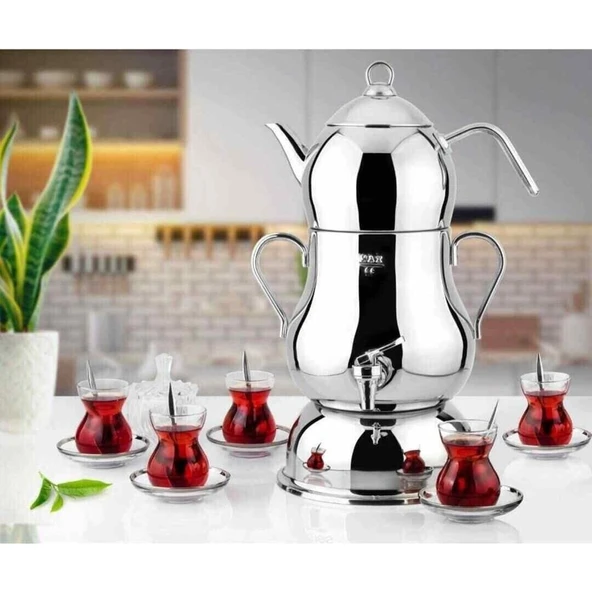 Lines Şahmeran Çelik Gövde Metal Kulp Elektrikli Semaver - Resim 2