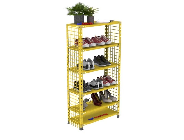 6 Katlı Renkli Tel Kafesli Çelik Ayakkabılık Rafı 31x75x150 cm  Beyaz 31x75x150 cm - Resim 4