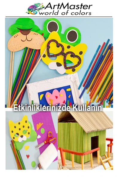 Renkli Ahşap İnce Yuvarlak Çubuk 15 cm 30 Lu 1 Paket Hobi Sınıf Tasarım Etkinlik Okul Öncesi Oyun Çubukları - Resim 3