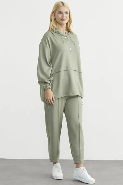 Scuba Oversize Tunik Eşofman Takım - Fıstık Yeşili - Resim 5
