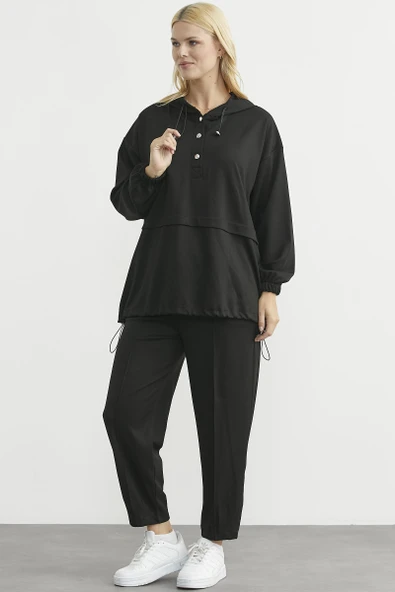 Scuba Oversize Tunik Eşofman Takım - Siyah - Resim 5