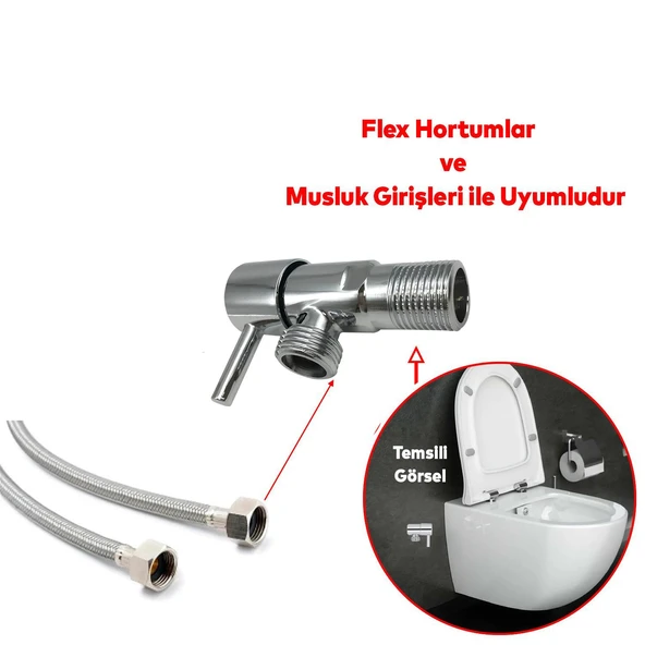 1 Adet Alafranga Flex Hortum Bağlantı Ara Musluk Klozet Aç Kapa Taharet Musluğu Metal Rezervuar Wc - Resim 3