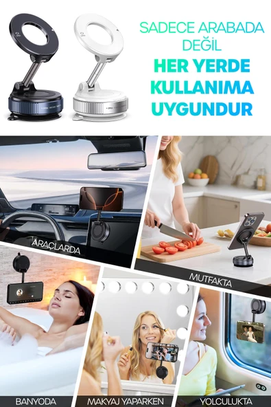 2li MagnetPRO 360° Ayarlanabilir Araç İçi Masa Üstü Vakumlu Mıknatıslı Magsafe Telefon Tutucu Siyah - Resim 5