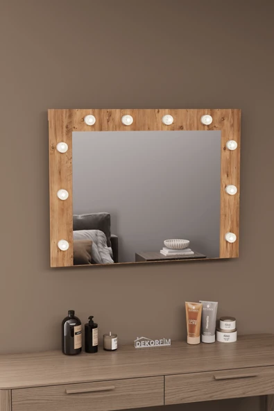 DF06101 Raflı Dekoratif Kulis Işıklı Duvar Aynası Makyaj Aynası - Resim 6