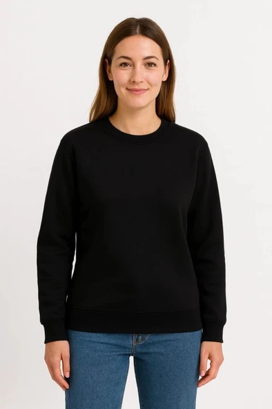 Üç İplik Düz Bisiklet Yaka weathirt   iyah - Resim 3