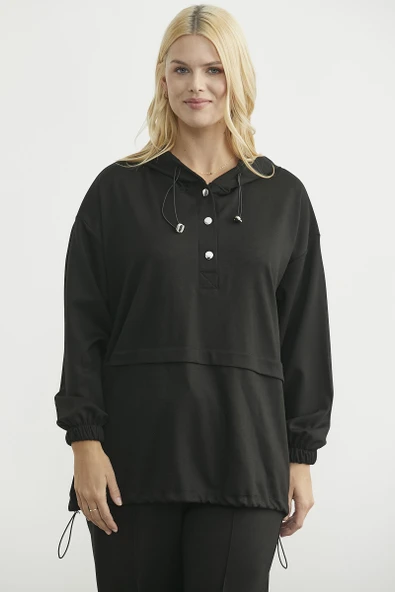 Scuba Oversize Tunik Eşofman Takım - Siyah - Resim 2