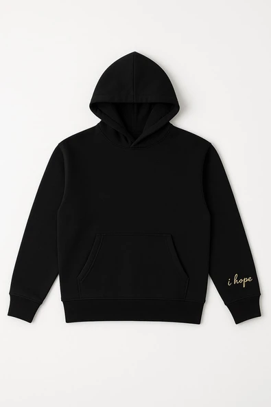 Kadın Üç İp Şardonlu Beren Kapüşonlu Sweat Siyah - Resim 3