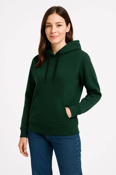 Üç İplik Kapüşonlu Kanguru Çepli weathirt Hoodie  Haki ürün görseli