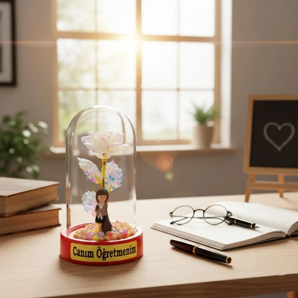 Sonsuzluk Güllü Ters Fanus - Öğretmenler Günü Hediyesi - Resim 2
