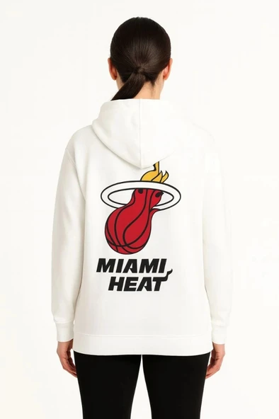 Üç İplik Kapüşonlu Ön Ve Arka Baskılı weathirt Hoodie  Beyaz - Resim 3