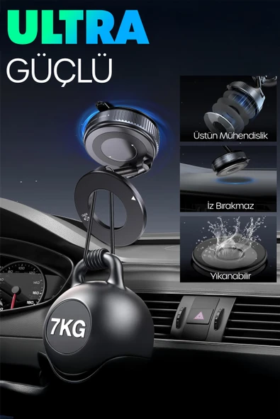 2li MagnetPRO 360° Ayarlanabilir Araç İçi Masa Üstü Vakumlu Mıknatıslı Magsafe Telefon Tutucu Siyah - Resim 7