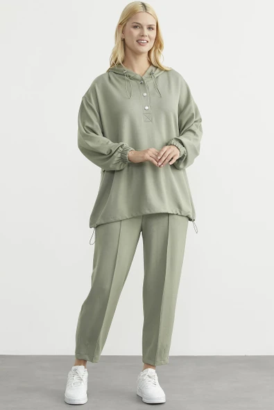 Scuba Oversize Tunik Eşofman Takım - Fıstık Yeşili - Resim 4