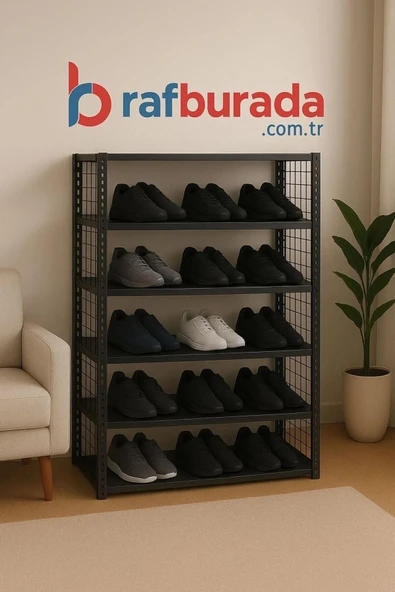 6 Katlı Renkli Tel Kafesli Çelik Ayakkabılık Rafı 31x75x150 cm  Turuncu 31x75x150 cm ürün görseli 1