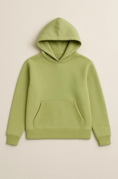 Kadın Üç İp Şardonlu Beren Kapüşonlu Sweat Yeşil - Resim 3