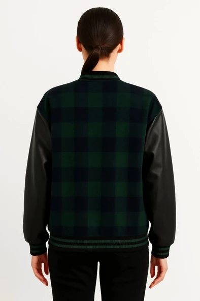 Kolları uni Deri Içi Astarlı Oduncu Kolej Içi Ceket  Haki - Resim 2