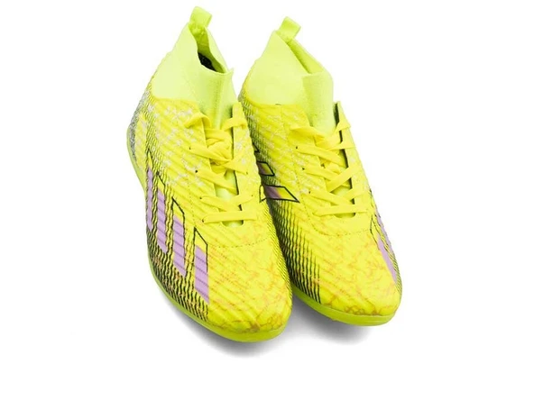 Erkek Halı Saha Ayakkabısı – Çoraplı Dokuma Model – Sarı Lila Renk – Kaymaz Taban – Futbol Spor Ayakkabı - Resim 5
