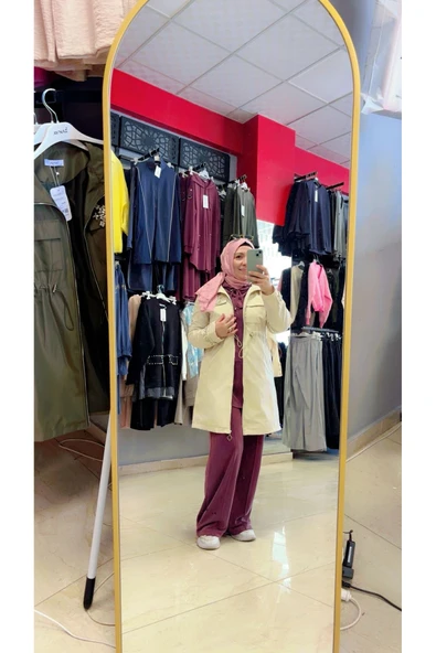 Bronş Detaylı Fermuarlı Trençkot - Resim 3