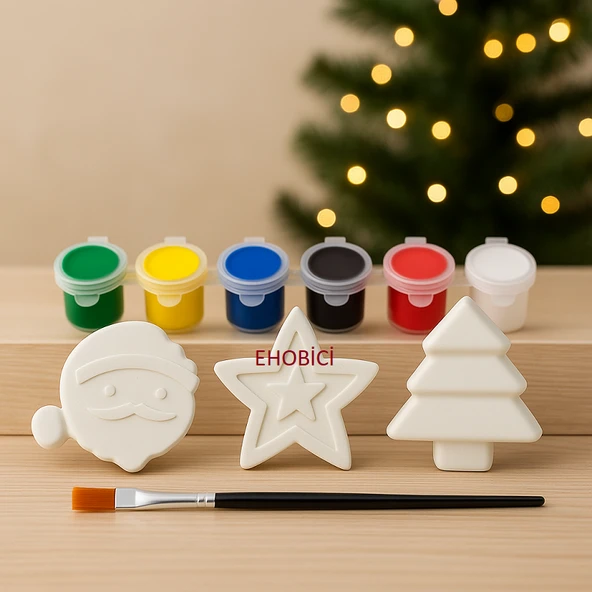 Ehobici Taş Boyama Yeniyıl Yılbaşı Seti 6 Renk Akrilik Boya 5ml + Fırça ürün görseli 1
