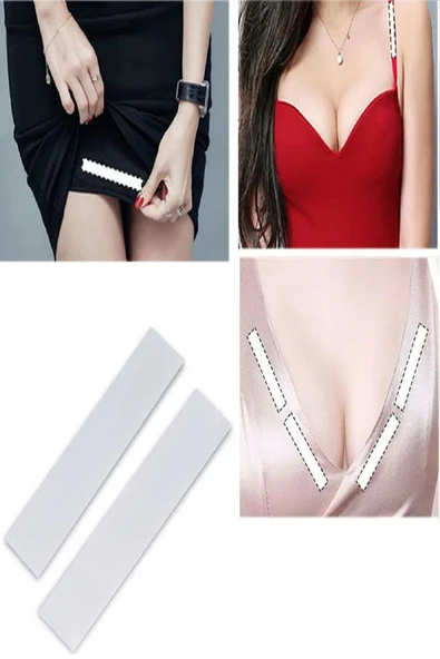 72 Adet Çift Taraflı Transparan Dekolte Kapatıcı Yapışkan  Paça Boyu Düzeltici -Askılı Elbise Bandı - Resim 5